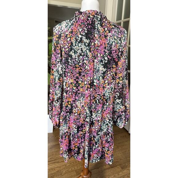 Vince Camuto V-neck Floral Tiered Ruffle Chiffon Mini Dress Women's Medium New - Picture 4 of 6